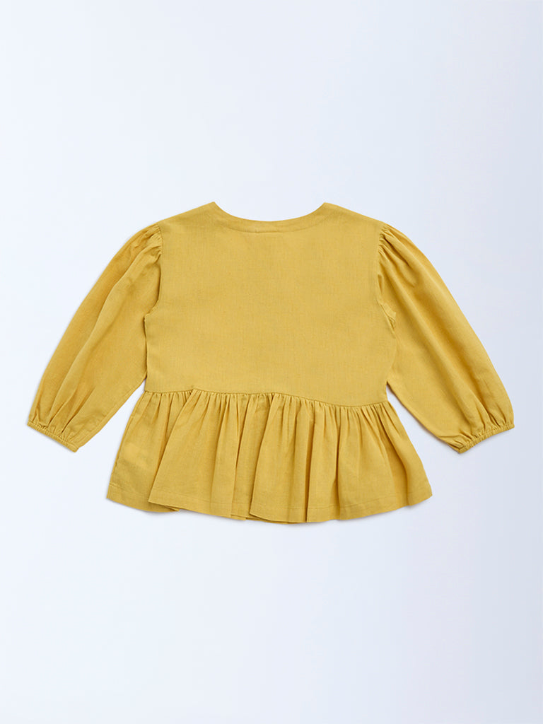 Utsa Kids Yellow Floral Embroidered Cotton Ethnic Top - (8-14yrs)