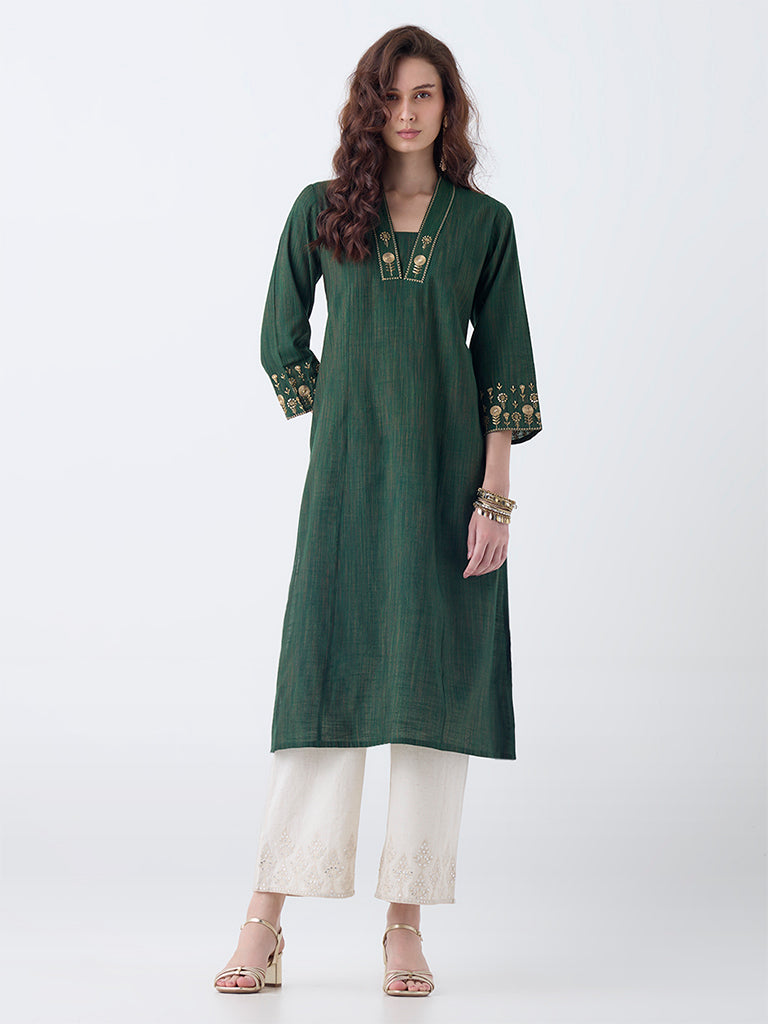 Utsa Green Sequin Embellished A-Line Kurta