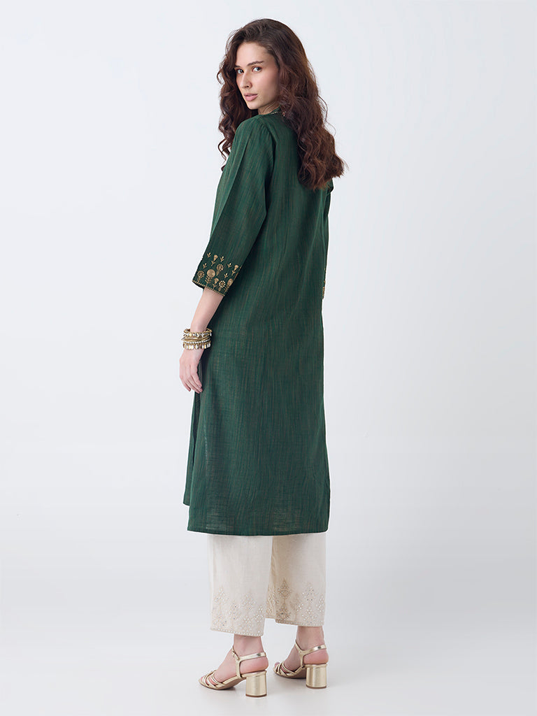 Utsa Green Sequin Embellished A-Line Kurta
