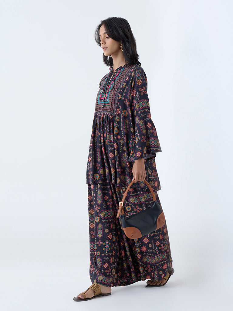 Utsa Black Tribal-Inspired Palazzos