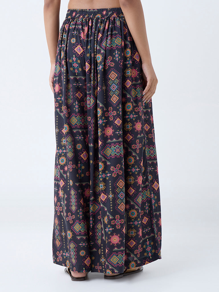 Utsa Black Tribal-Inspired Palazzos