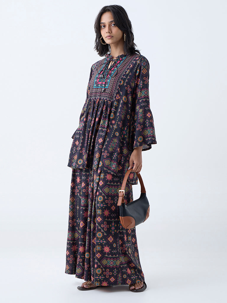 Utsa Black Tribal-Inspired Tunic