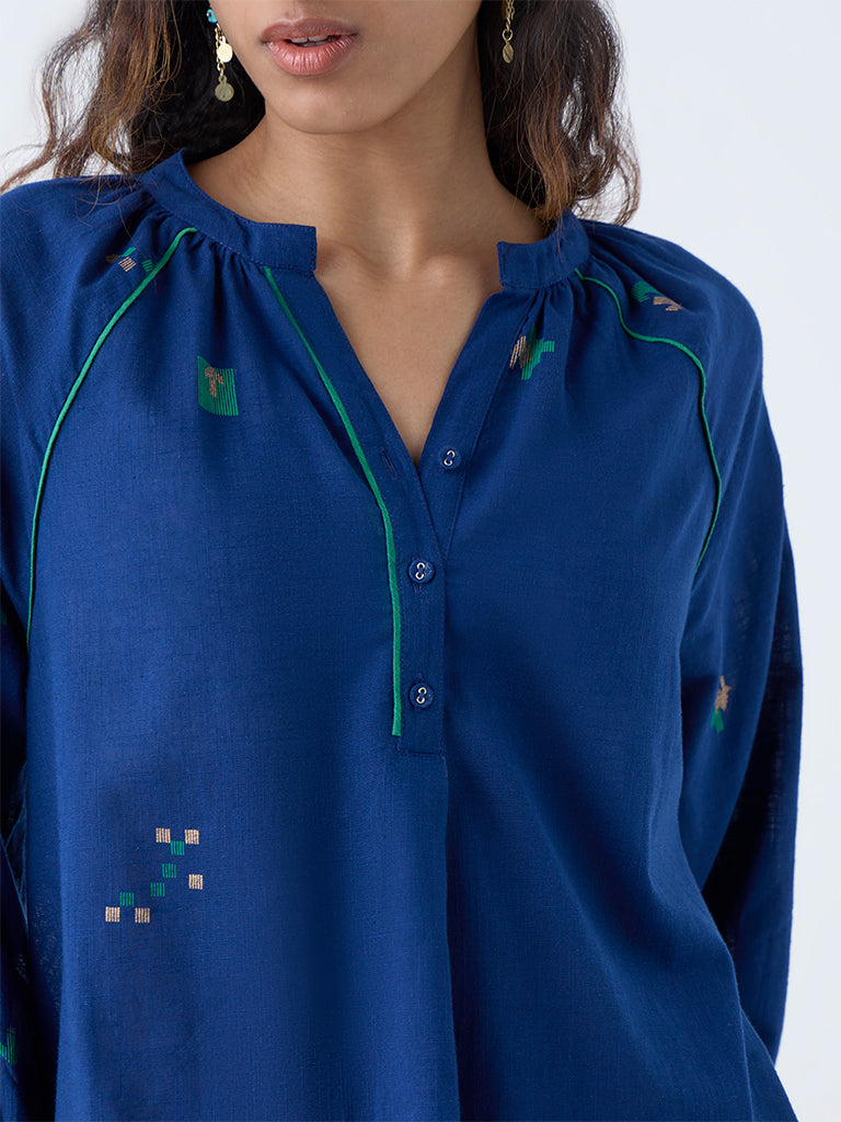 Utsa Indigo Embroidered Cotton Tunic