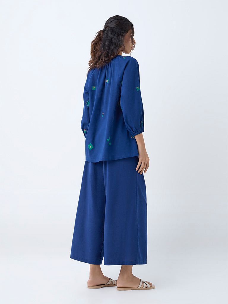 Utsa Indigo Embroidered Cotton Tunic