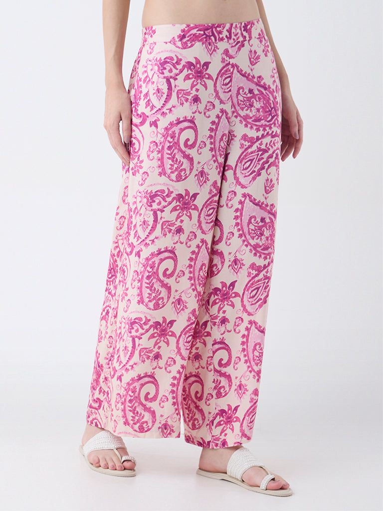 Utsa Pink Paisley Design Palazzos