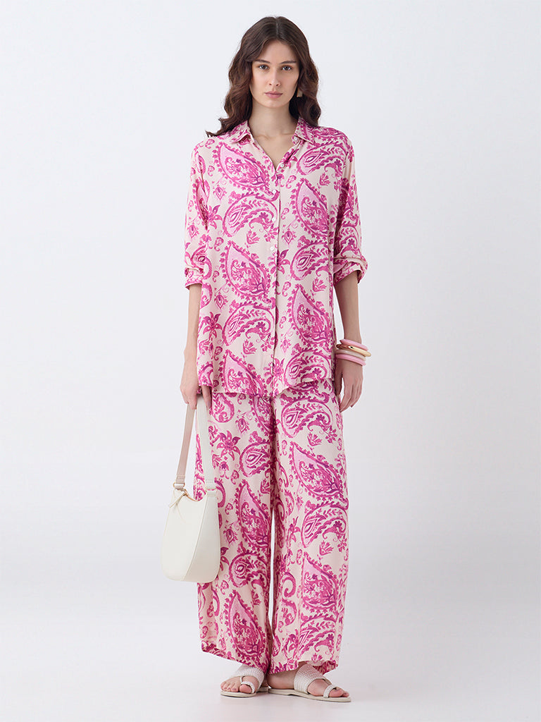 Utsa Pink Paisley Design Palazzos