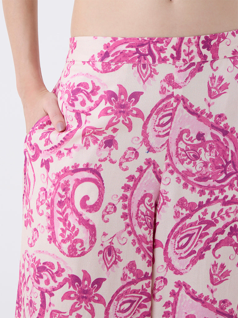 Utsa Pink Paisley Design Palazzos