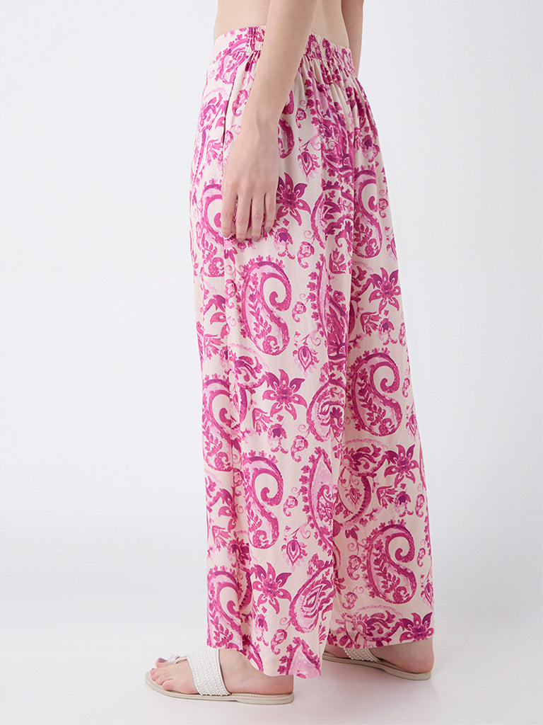 Utsa Pink Paisley Design Palazzos