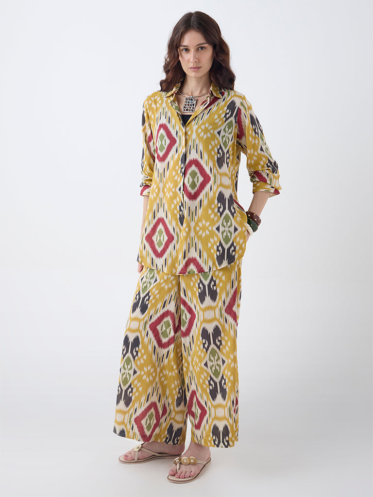 Utsa Mustard Ikat Pattern Palazzos