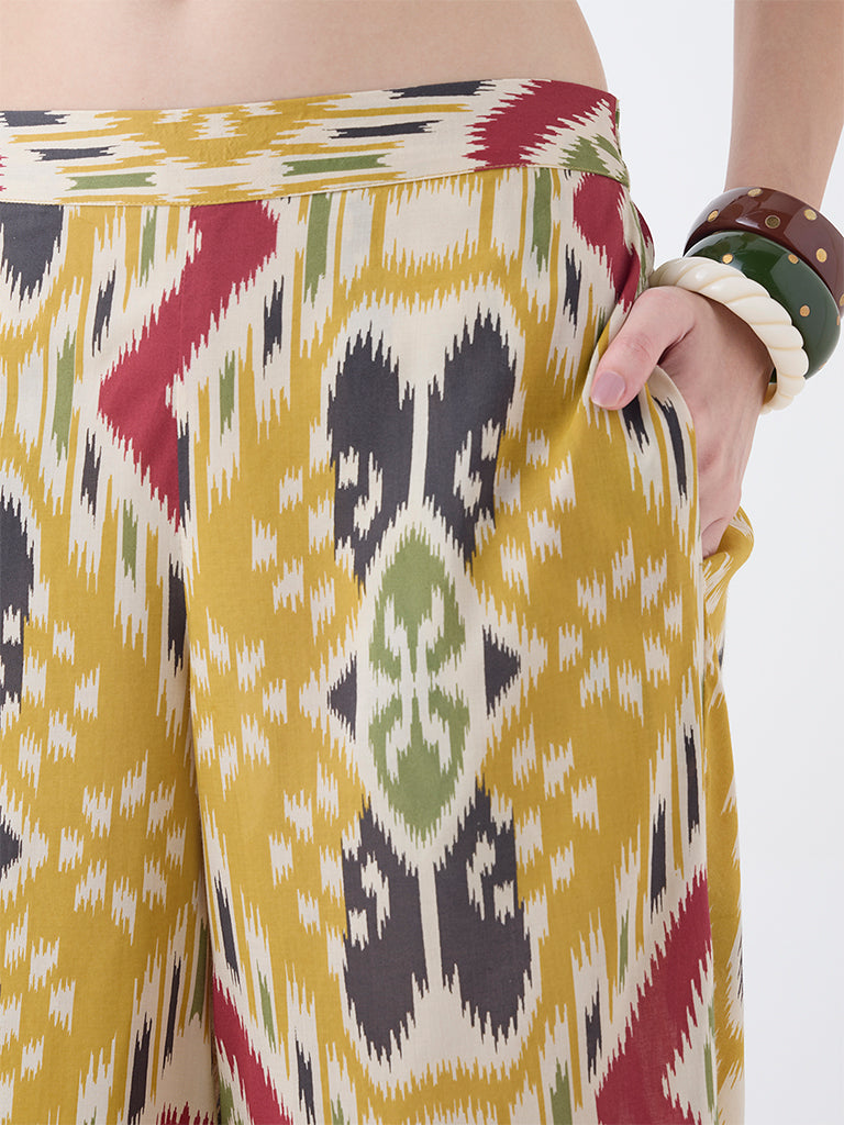 Utsa Mustard Ikat Pattern Palazzos