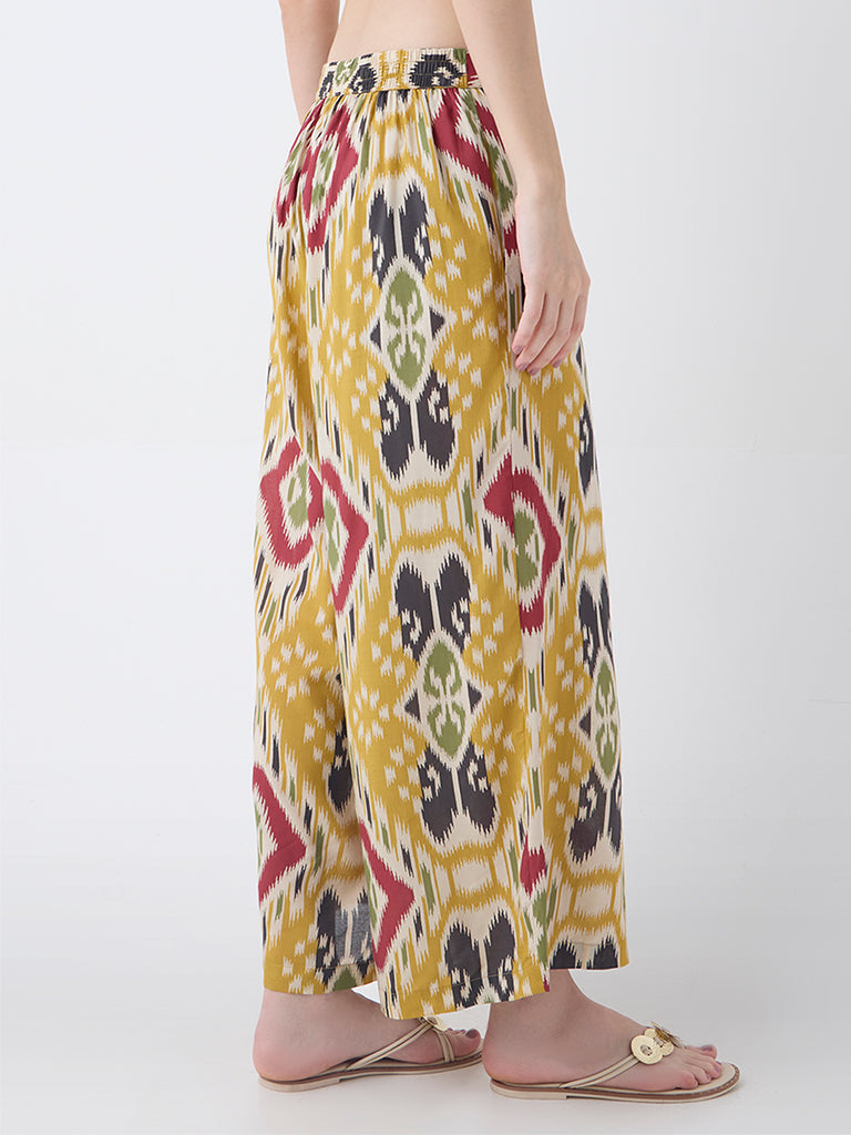 Utsa Mustard Ikat Pattern Palazzos
