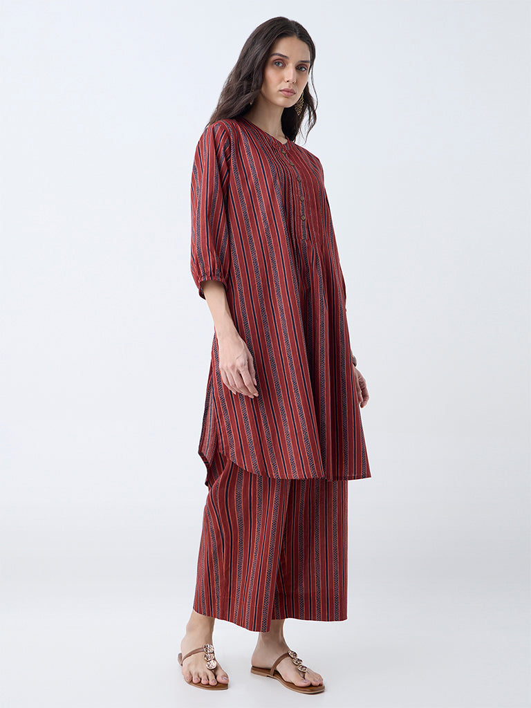 Utsa Maroon Striped Cotton Pants