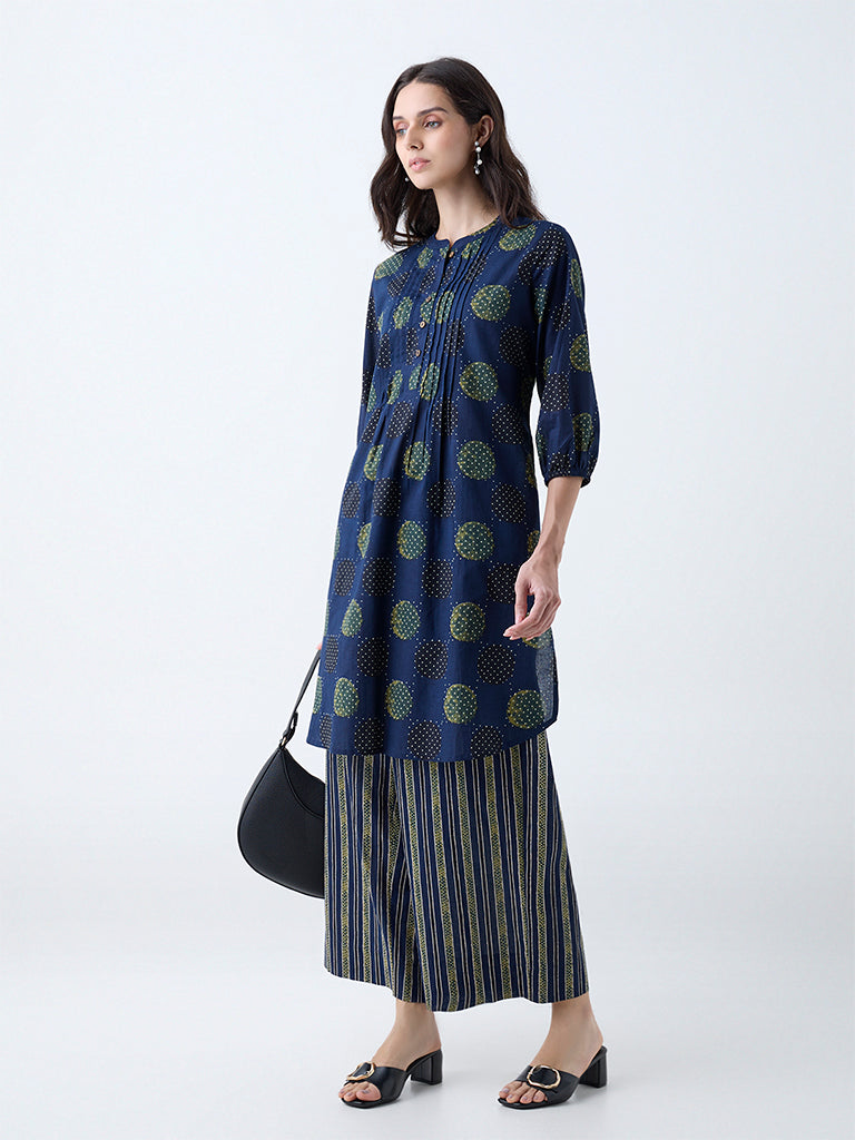 Utsa Navy Stripes Cotton Palazzos