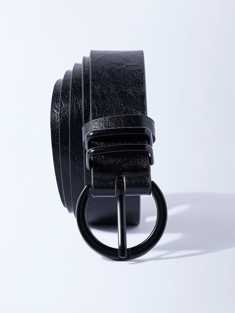 Westside Accessories Black Round Buckle Textured Belt