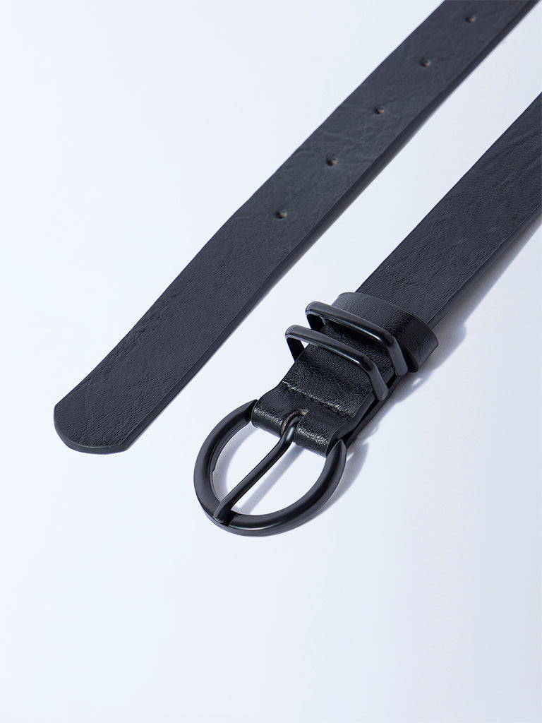 Westside Accessories Black Round Buckle Textured Belt