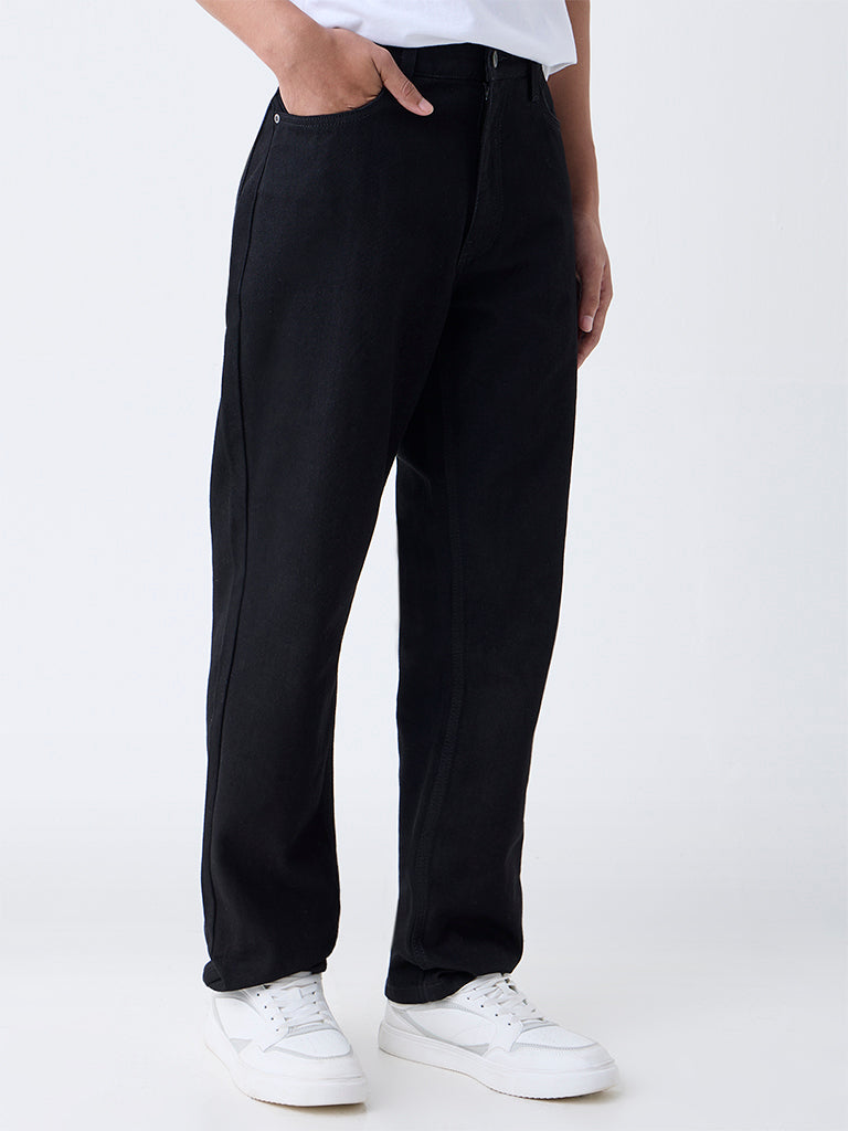 Nuon Black Solid Relaxed-Fit Mid-Rise Jeans