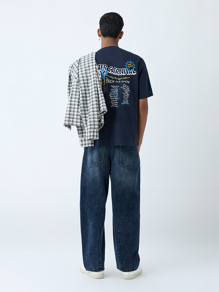 Nuon Blue Washed Barrel-Fit Mid-Rise Jeans