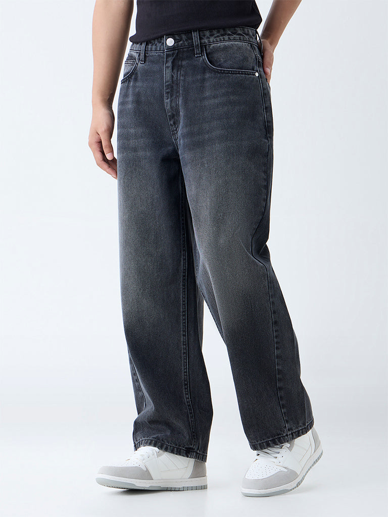 Nuon Charcoal Faded Relaxed-Fit Mid-Rise Jeans