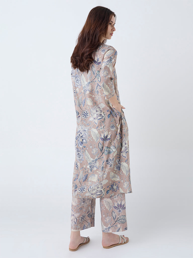 Utsa Beige Floral Design A-Line Kurta