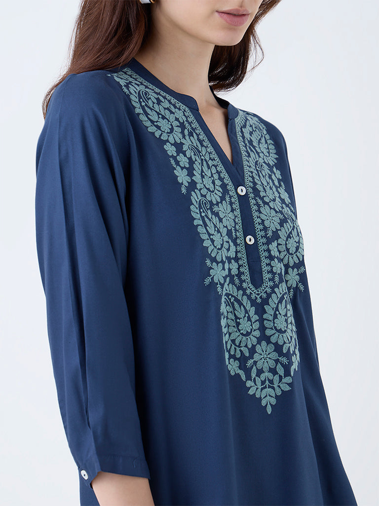 Utsa Indigo Paisley Embroidered Tunic