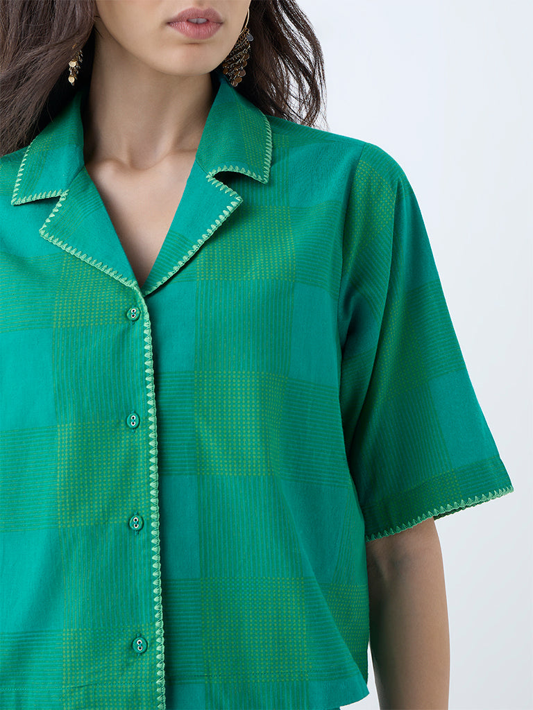 Utsa Green Checkered Cotton Shirt