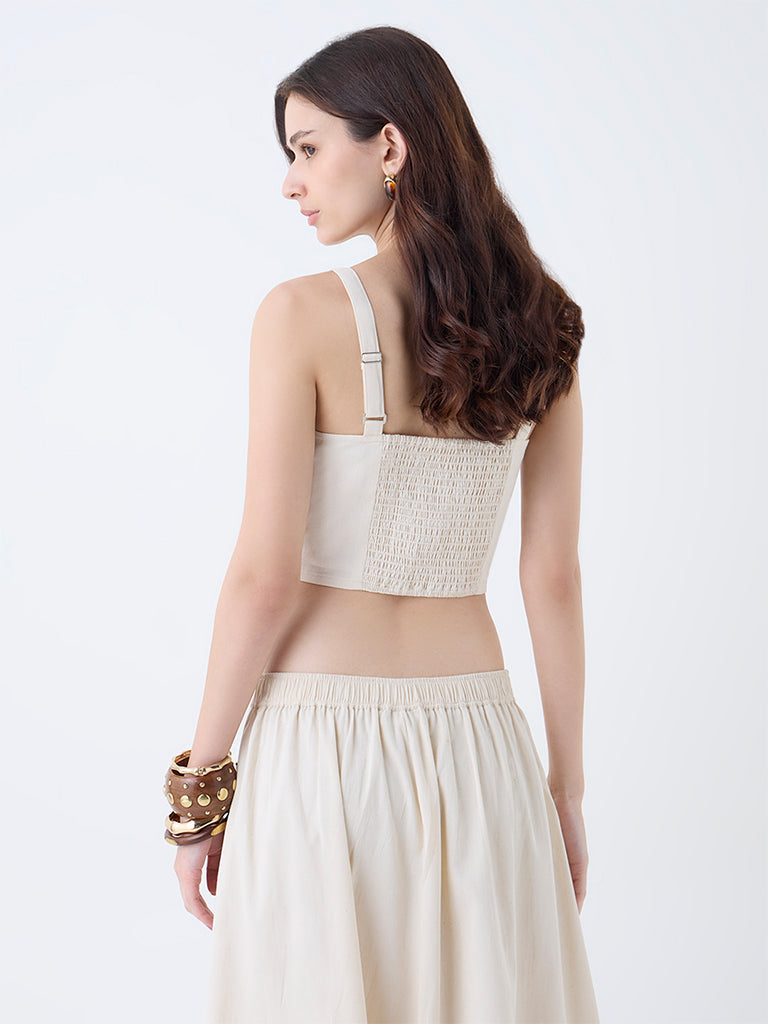 Utsa Cream Embroidered Cotton Top