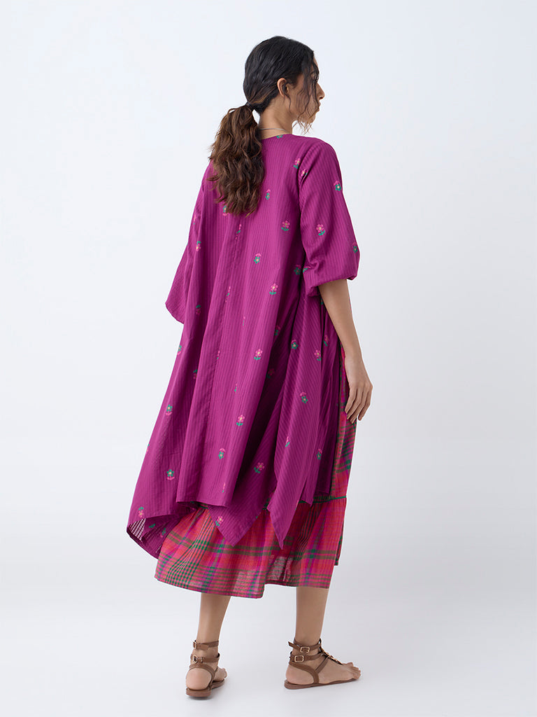 Utsa Purple Floral Embroidered Cotton Shrug
