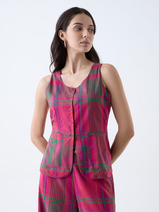 Utsa Pink Checkered Vest Top