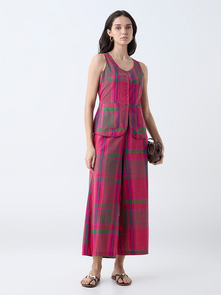 Utsa Pink Checkered Vest Top