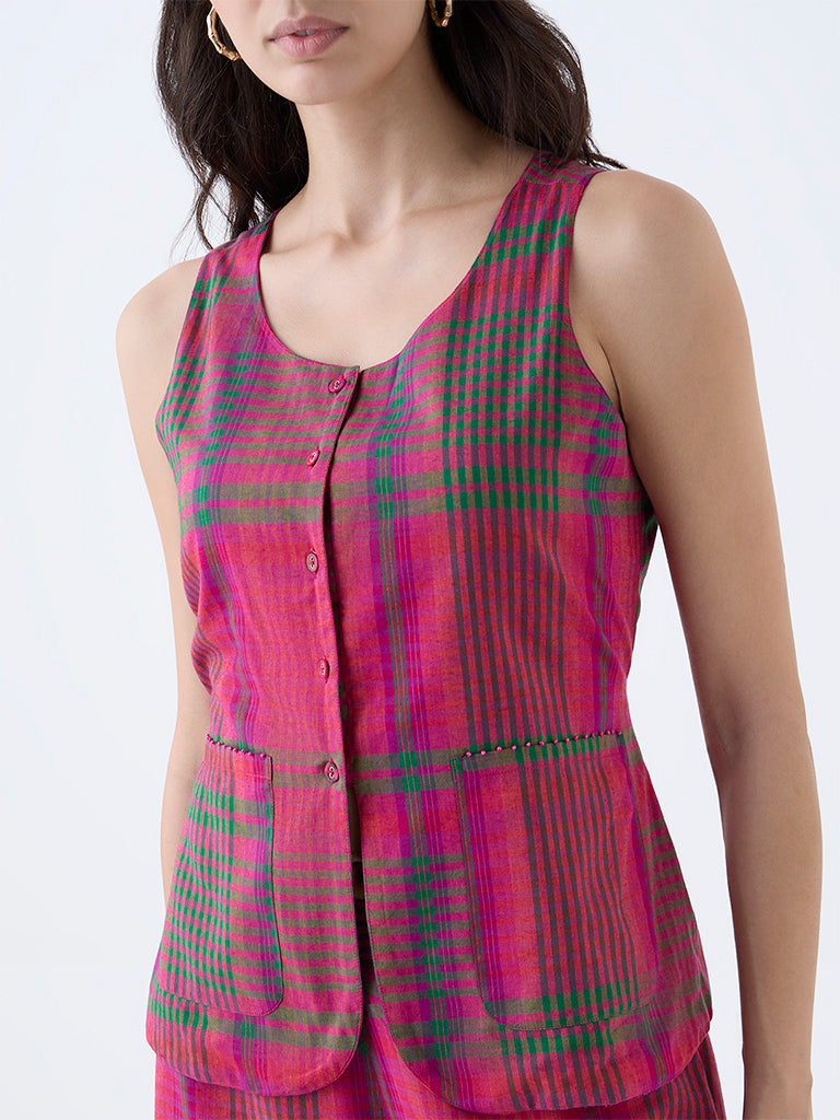 Utsa Pink Checkered Vest Top