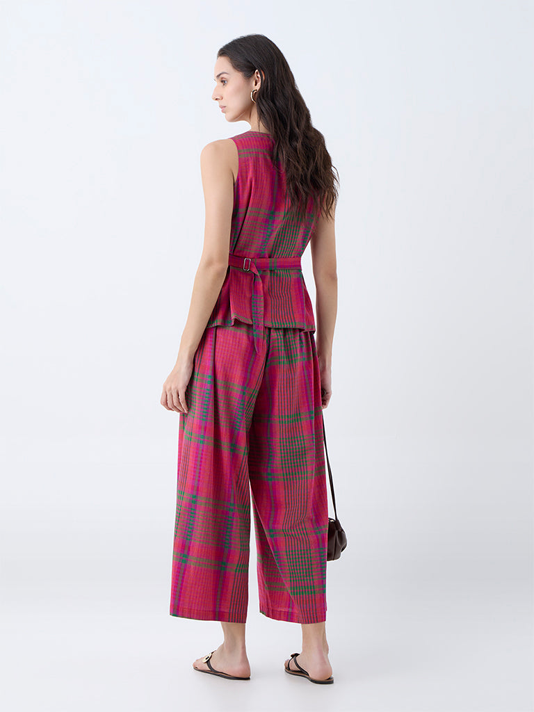 Utsa Pink Checkered Vest Top