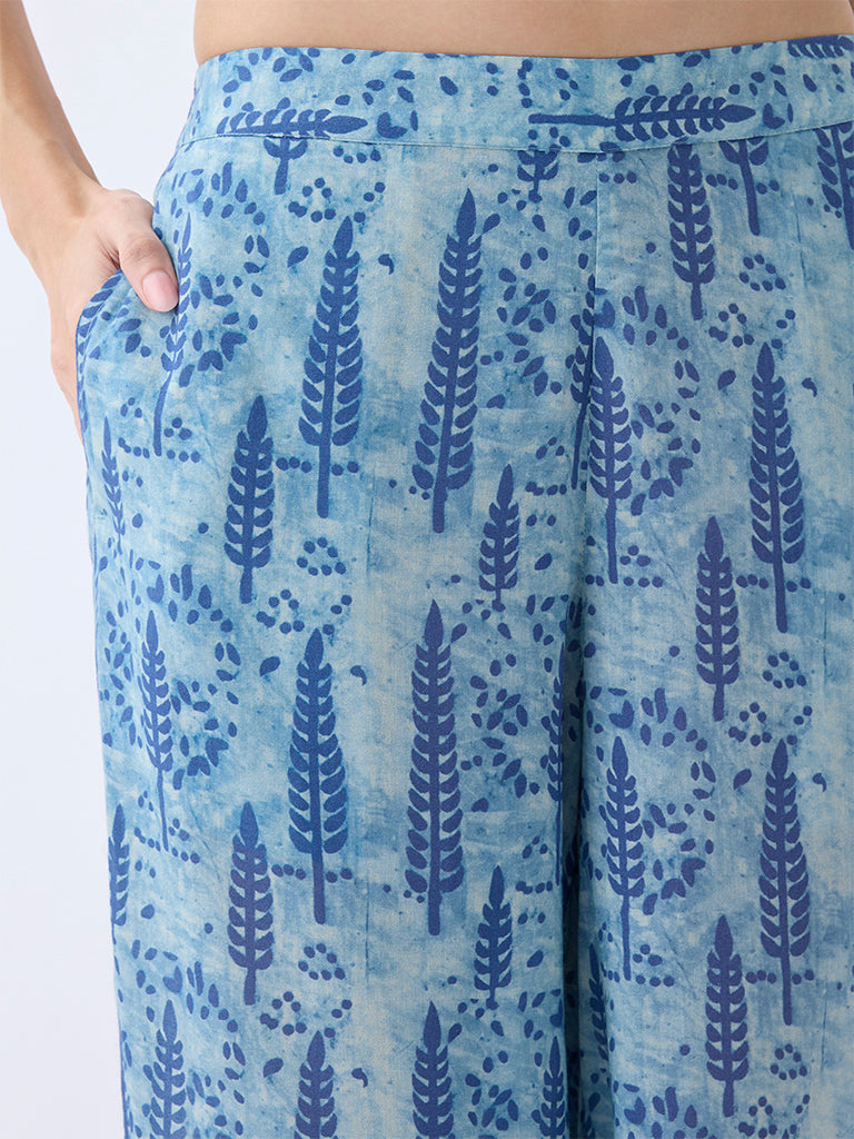 Utsa Blue Botanical Printed Pants