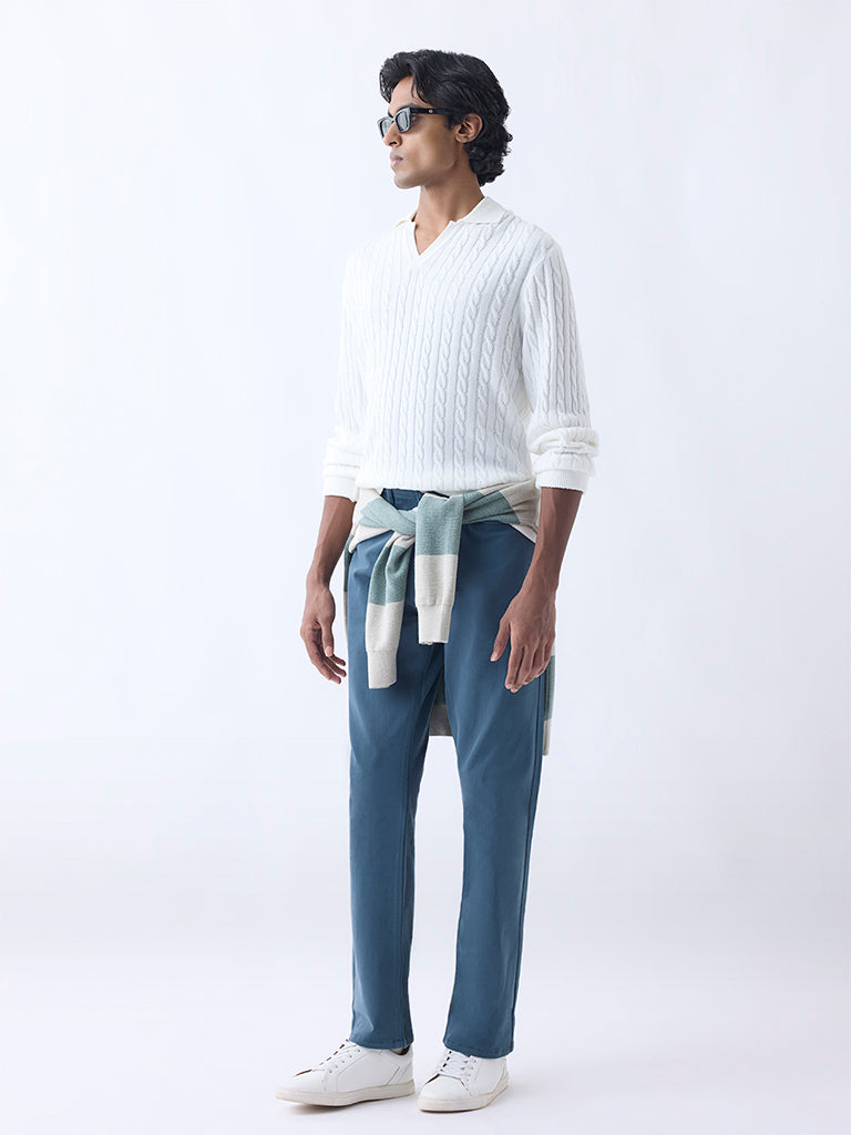 Ascot White Cable-Knit Relaxed-Fit Sweater