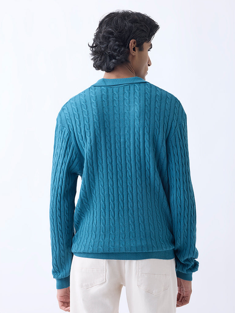 Ascot Teal Cable-Knit Relaxed-Fit Sweater