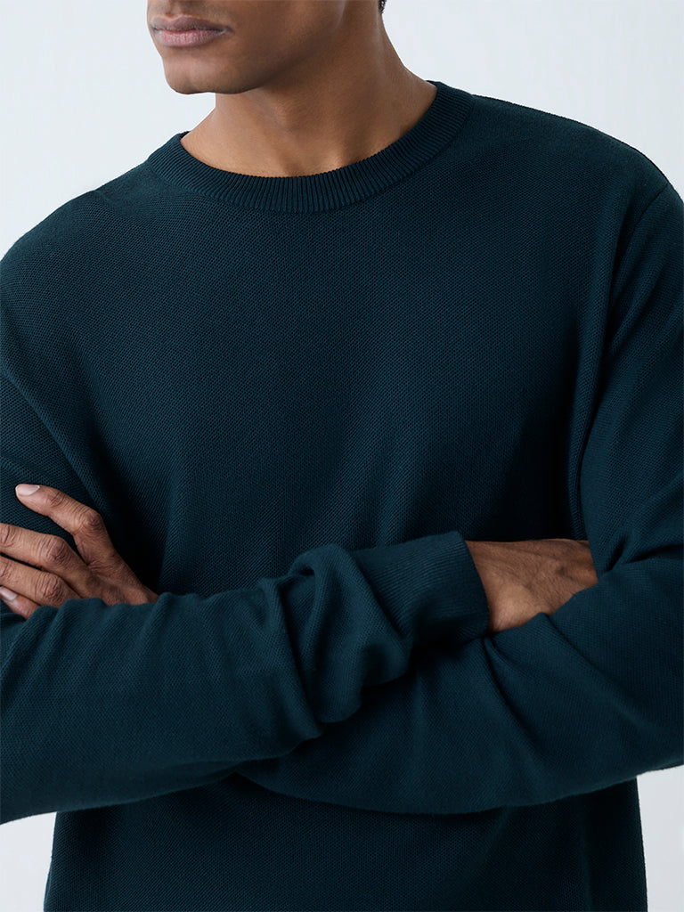 WES Formals Green Knitted Slim-Fit Sweater