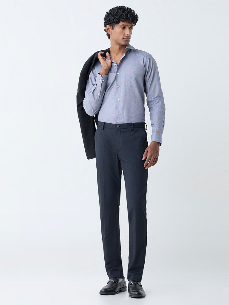 WES Formals Dark Grey Solid Slim-Fit Cotton Shirt