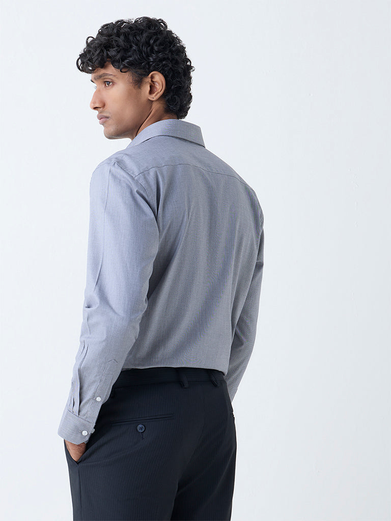 WES Formals Dark Grey Solid Slim-Fit Cotton Shirt