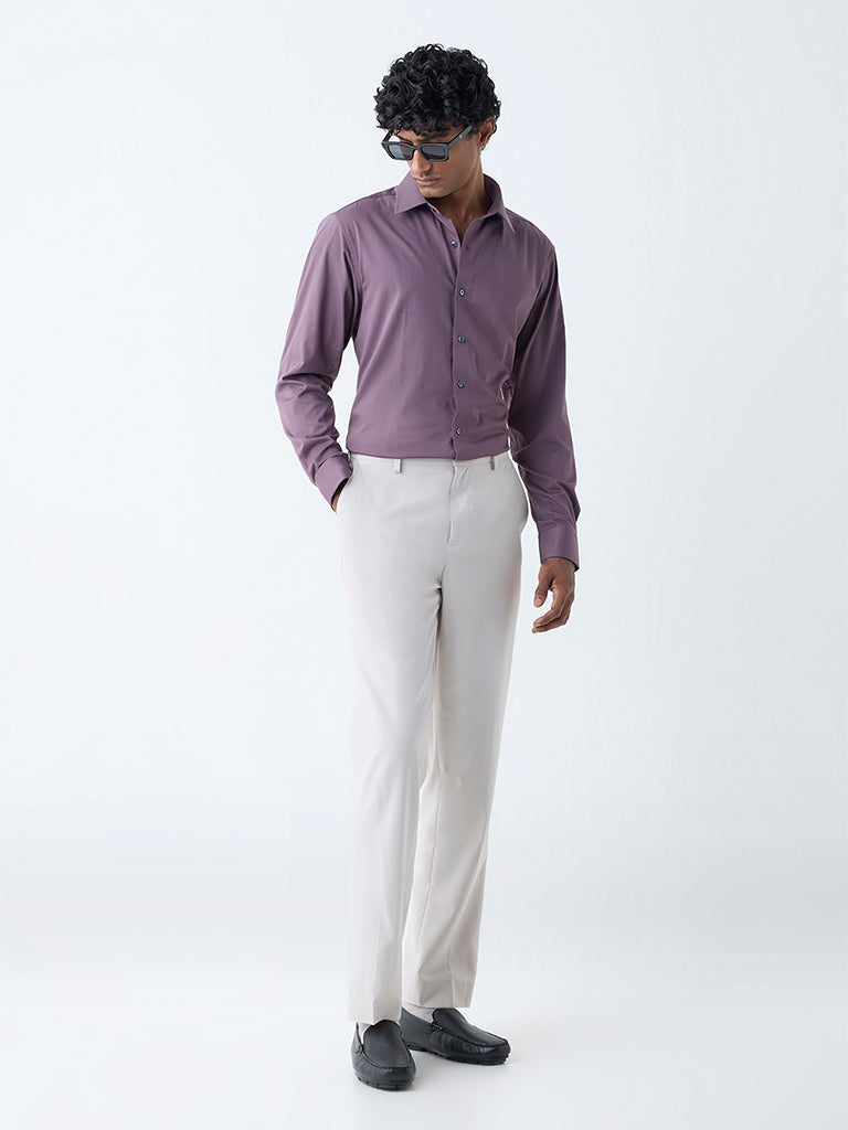 WES Formals Purple Pinstriped Slim-Fit Shirt