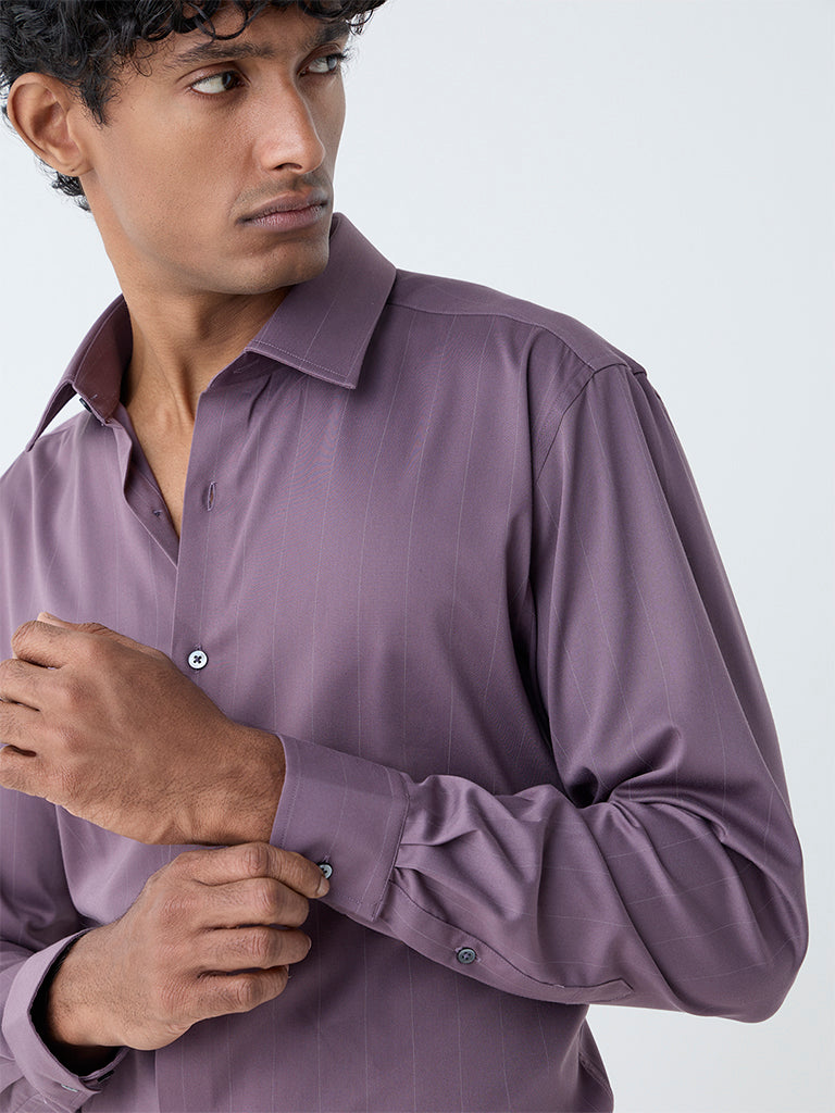 WES Formals Purple Pinstriped Slim-Fit Shirt