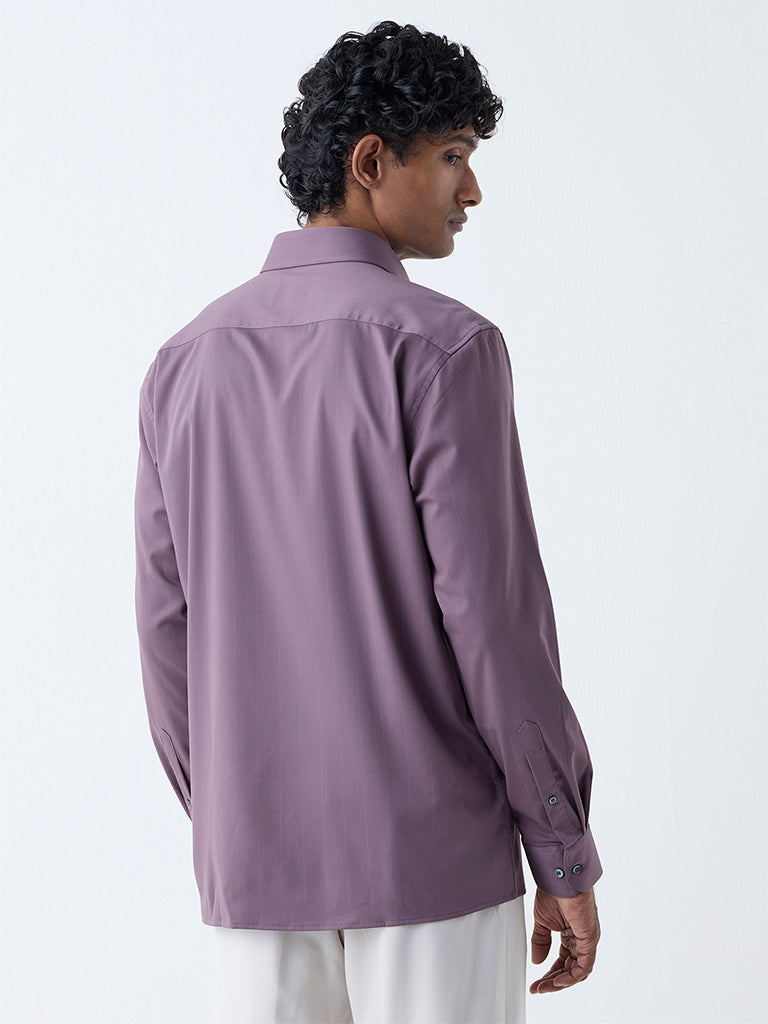 WES Formals Purple Pinstriped Slim-Fit Shirt