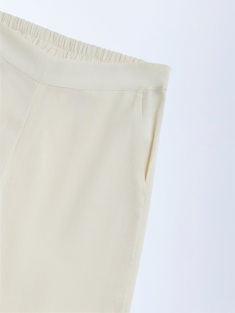 Utsa Kids Off-White Mirror Detailed Cotton Ethnic Pants - (8-14yrs)