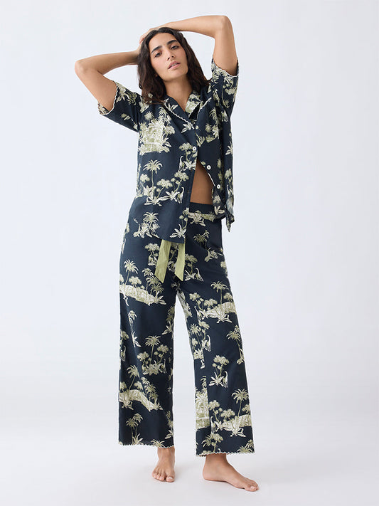 Wunderlove Black Cotton Shirt and Pyjamas Set