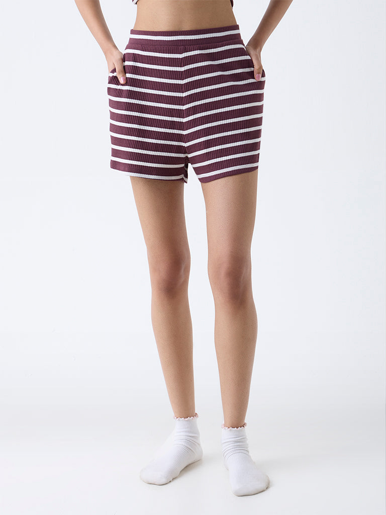 Superstar Brown Striped High-Rise Cotton Shorts