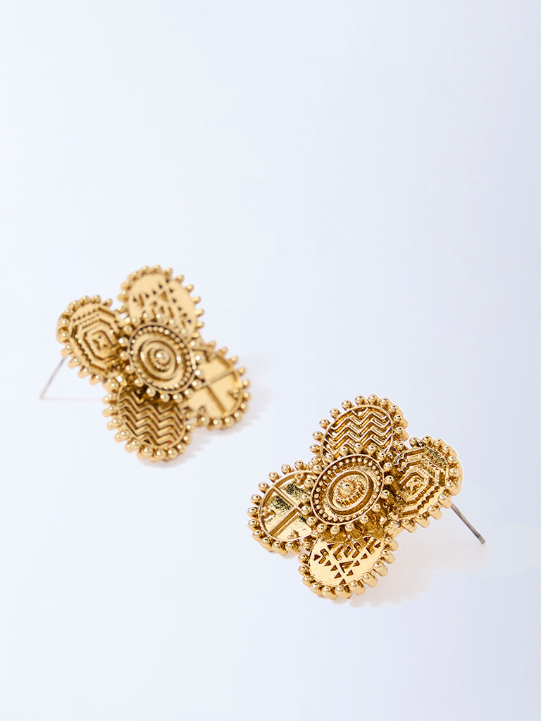 Westside Accessories Gold Textured Disc Stud Earrings