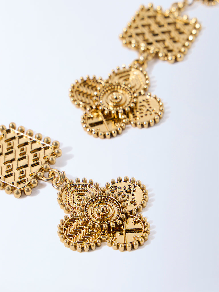 Westside Accessories Gold Textured Disc Dangler Earrings