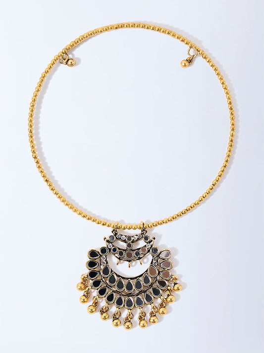 Westside Accessories Gold Glass-Detailed Pendant Choker Necklace