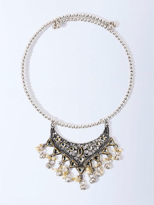 Westside Accessories Silver Glass-Detailed Heavy Pendant Choker Necklace