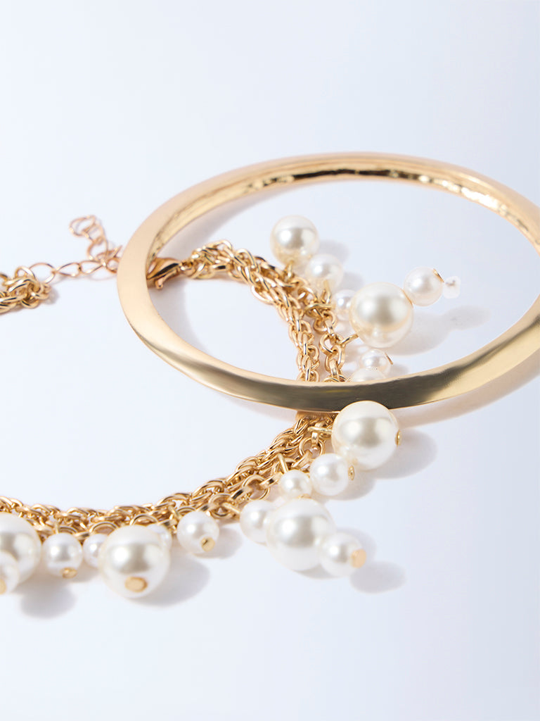 Westside Accessories Gold Bangle and Pearlescent Bracelets Set - Pack of 2