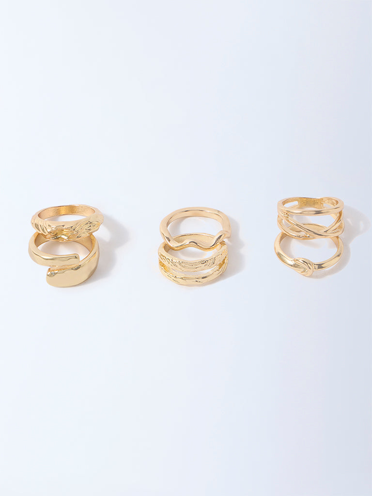 Westside Accessories Gold Textured Assorted Rings Set - Pack of 6