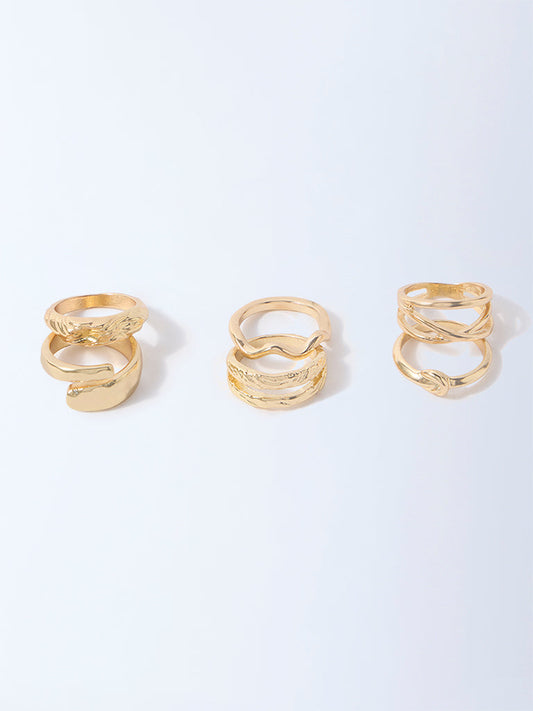 Westside Accessories Gold Textured Assorted Rings Set - Pack of 6